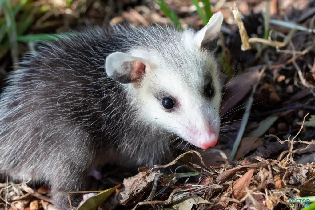 Close up of a baby opossum's face
